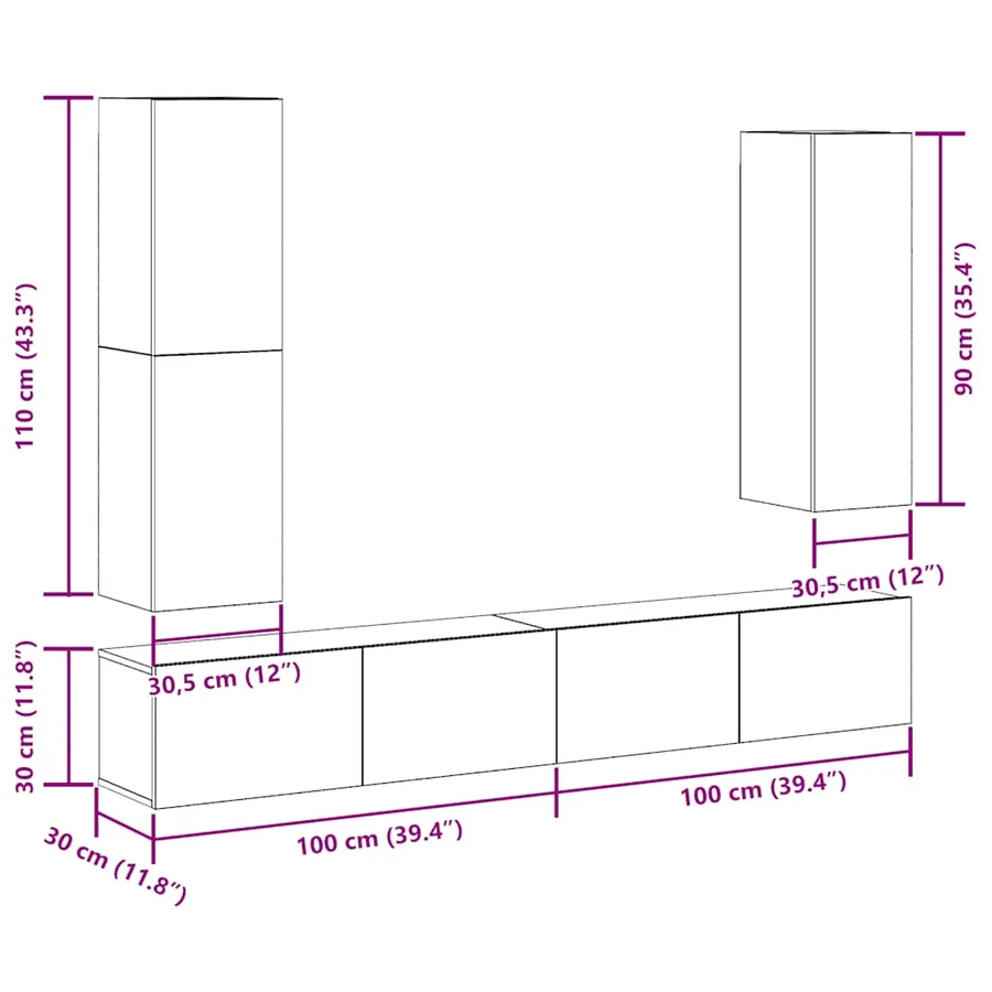 Ensemble de meuble TV mural 4 pcs vieux bois bois d'ingénierie - 11