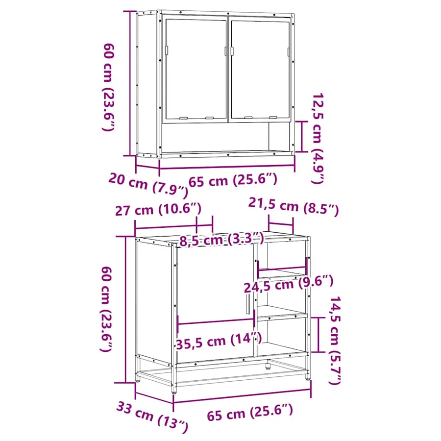 Ensemble de meubles de salle de bain 2 pcs Sonoma gris - 11