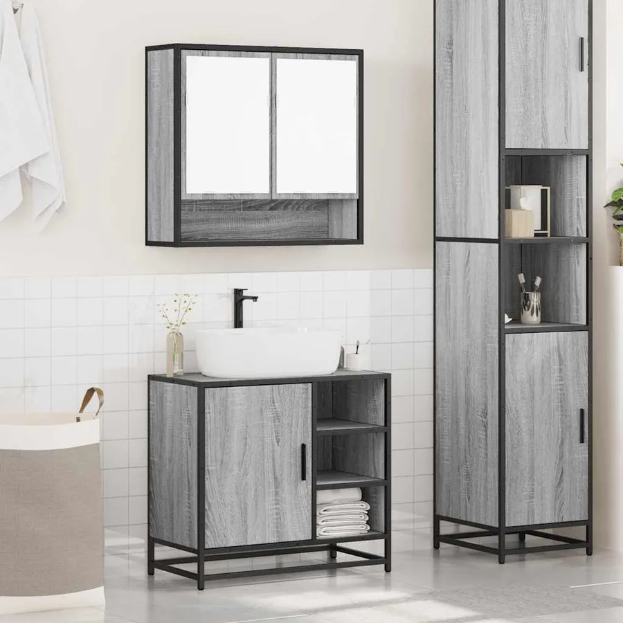 Ensemble de meubles de salle de bain 2 pcs Sonoma gris - 3