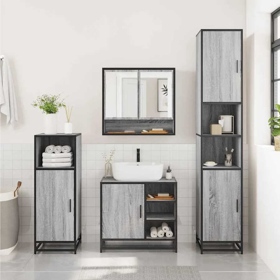 Ensemble de meubles de salle de bain 2 pcs Sonoma gris - 4