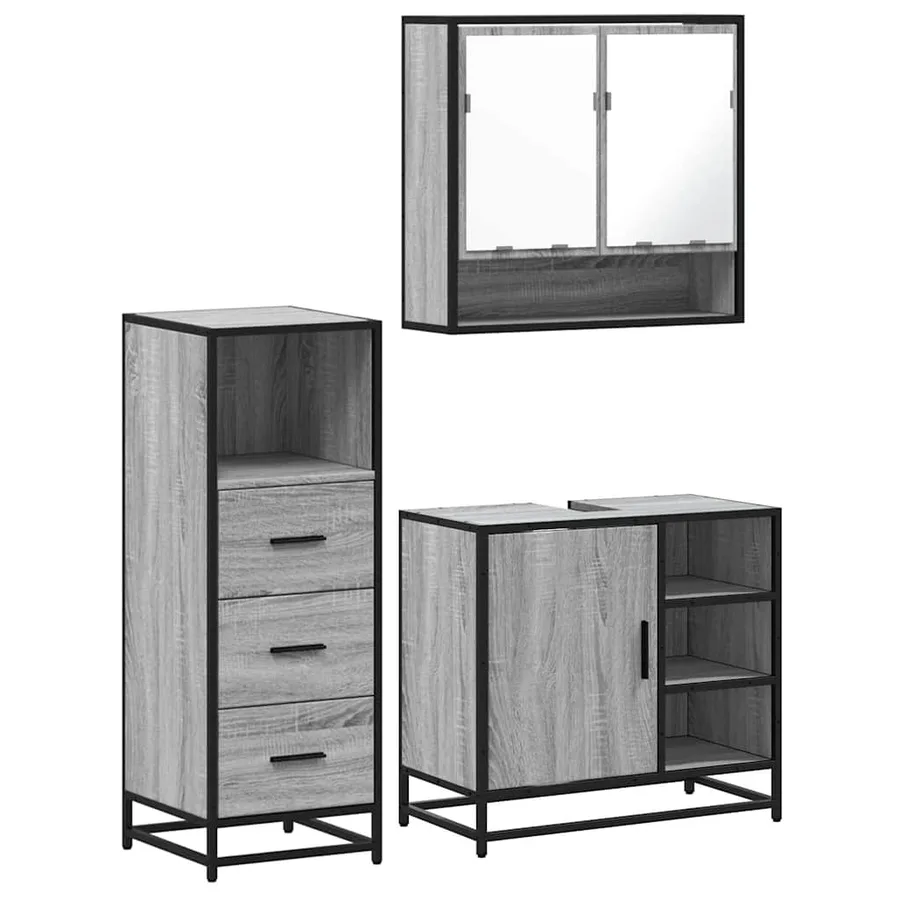Ensemble de meubles de salle de bain 3 pcs Sonoma gris - 2