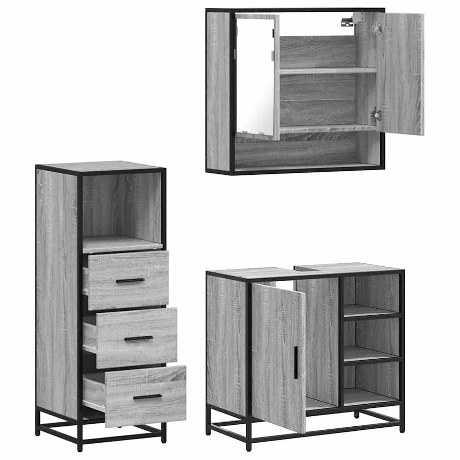 Ensemble de meubles de salle de bain 3 pcs Sonoma gris - 8