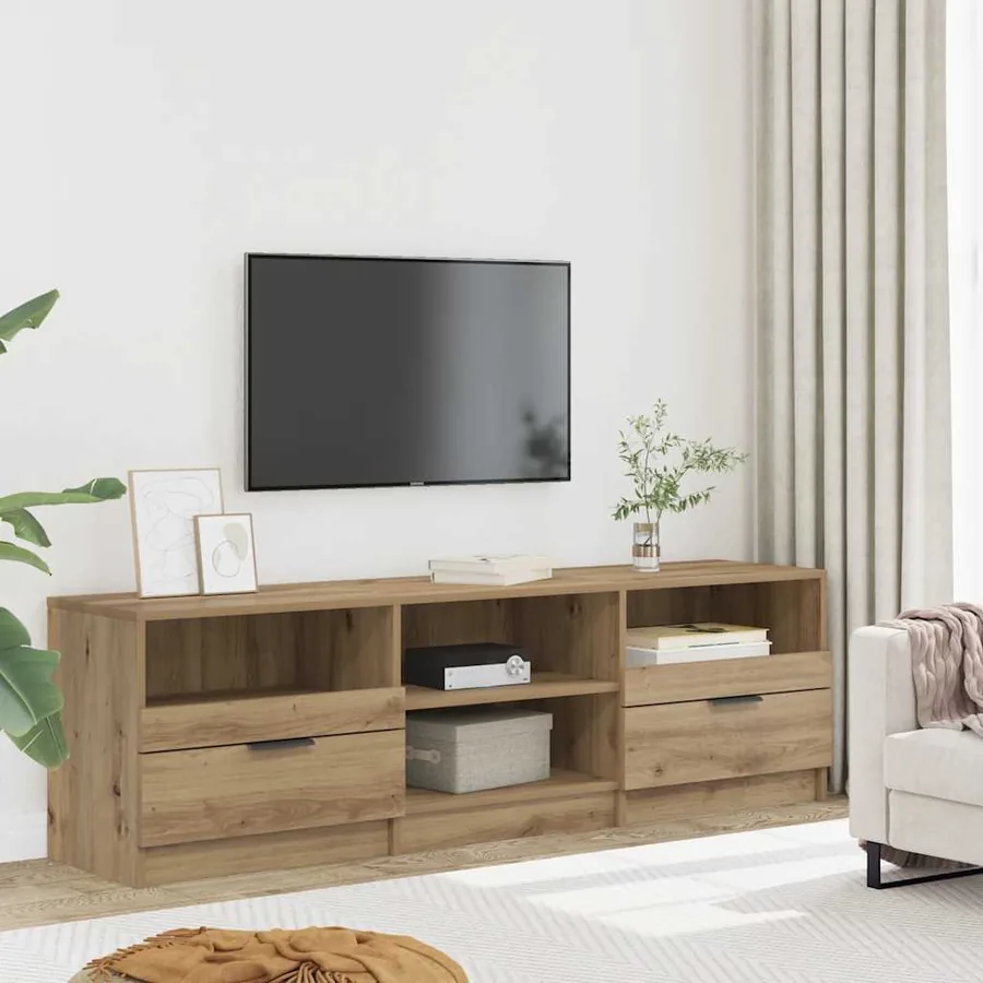 Meuble TV chêne artisanal 150x33,5x45 cm bois d'ingénierie