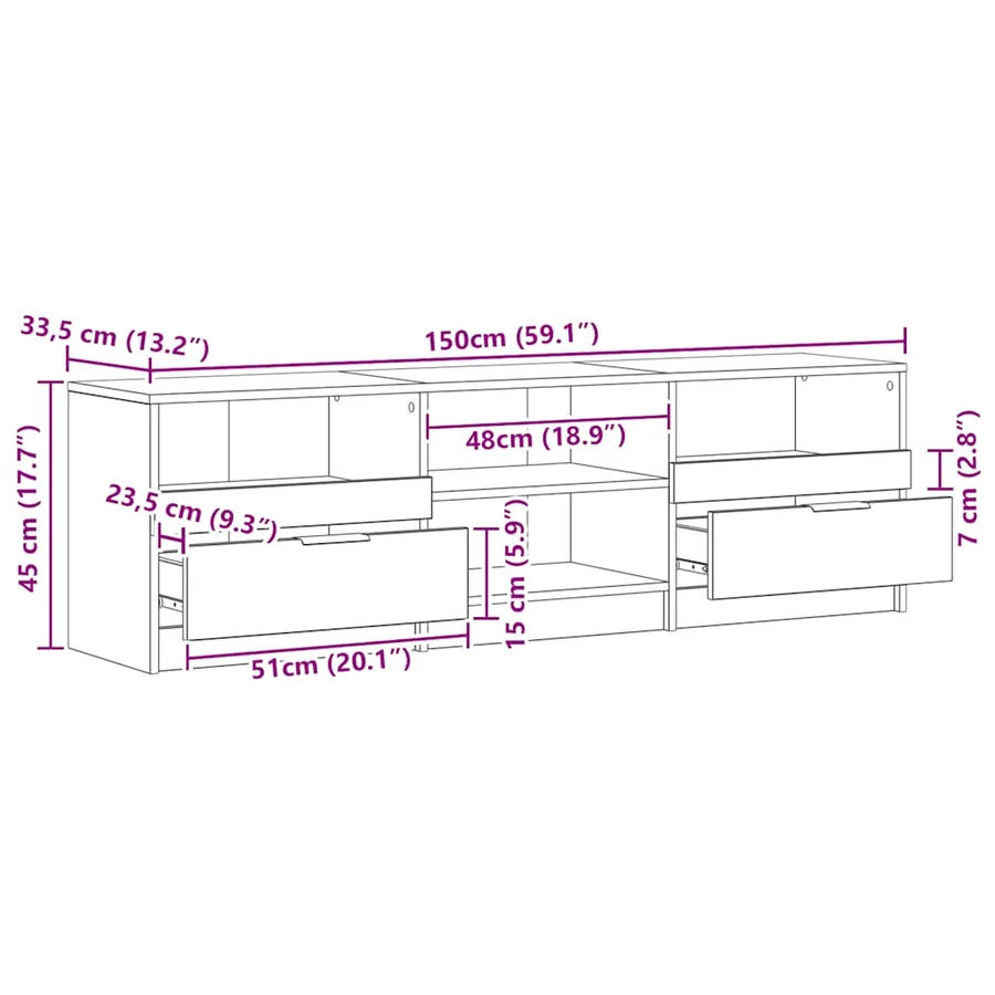 Meuble TV chêne artisanal 150x33,5x45 cm bois d'ingénierie - 10