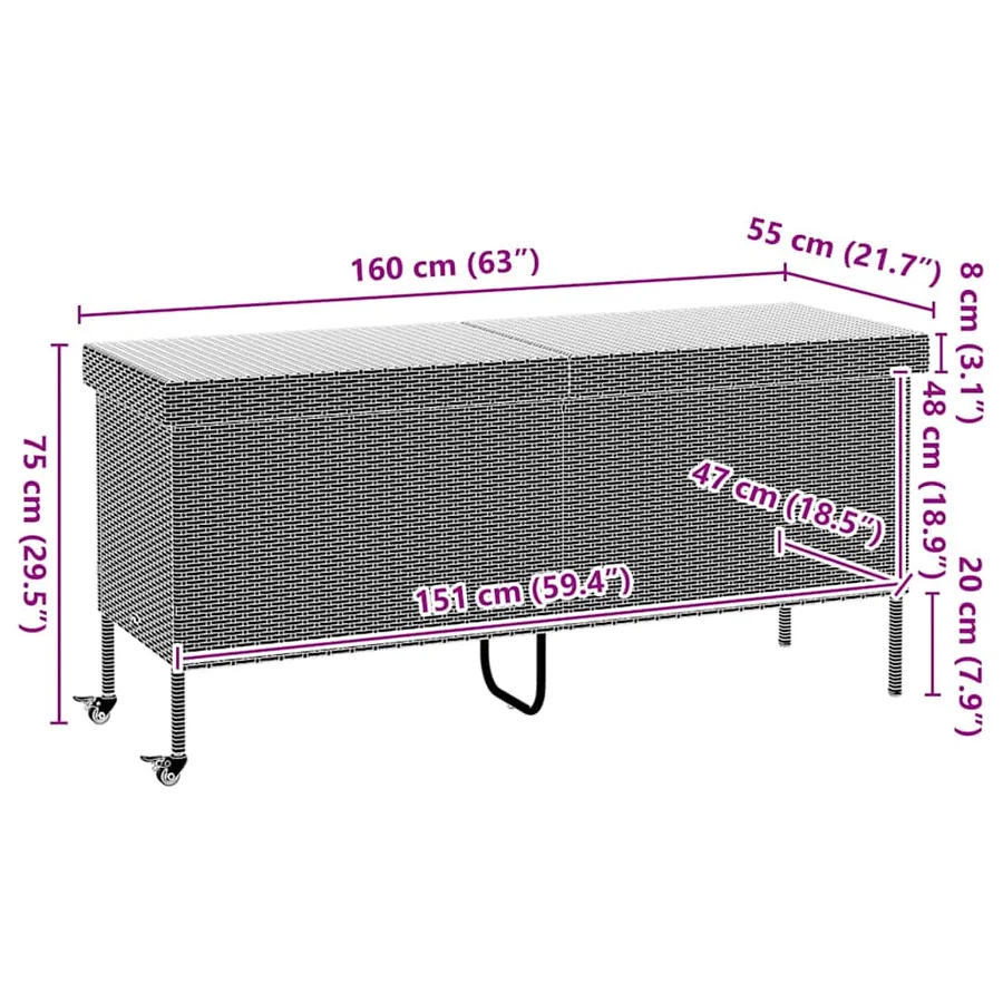 Boîte de rangement de jardin et roues gris résine tressée - 11