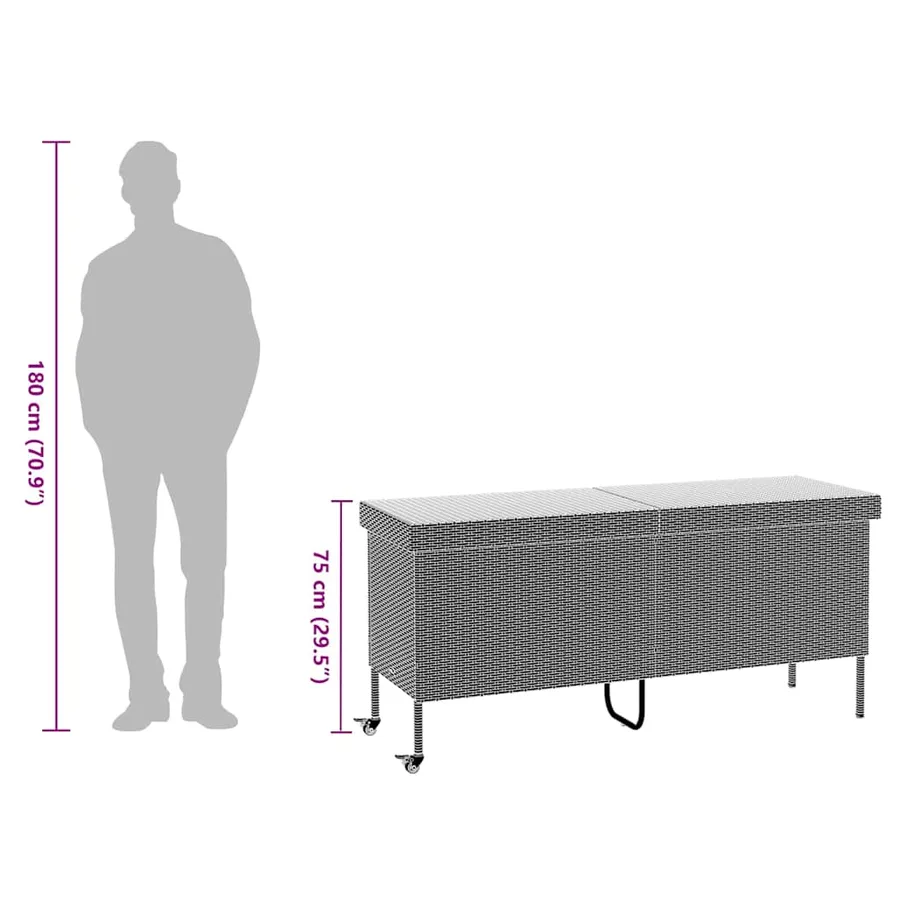 Boîte de rangement de jardin et roues gris résine tressée - 12