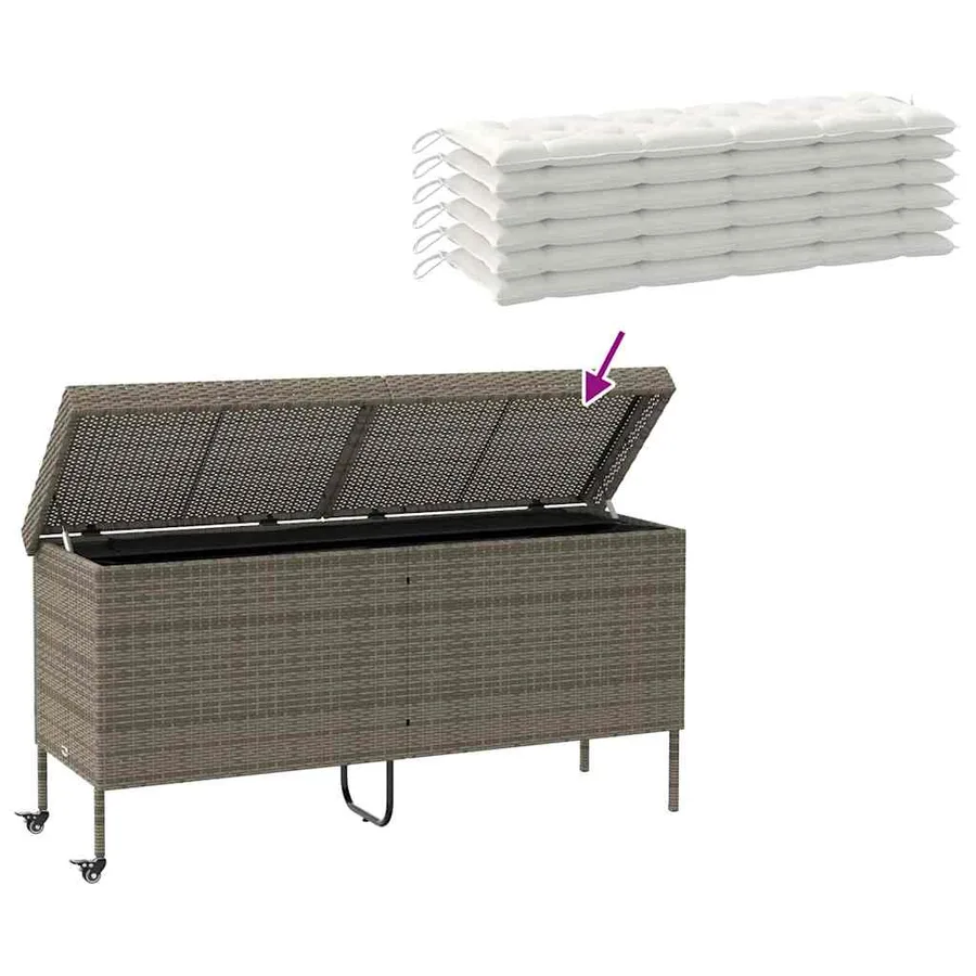 Boîte de rangement de jardin et roues gris résine tressée - 7