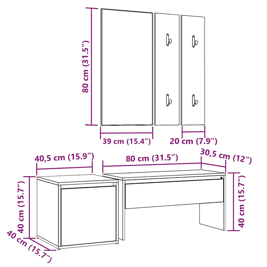 Ensemble de meubles de couloir chêne artisanal bois ingénierie - 8