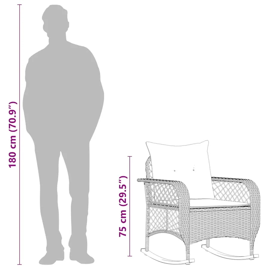 Chaise à bascule de jardin avec coussins noir résine tressée - 10