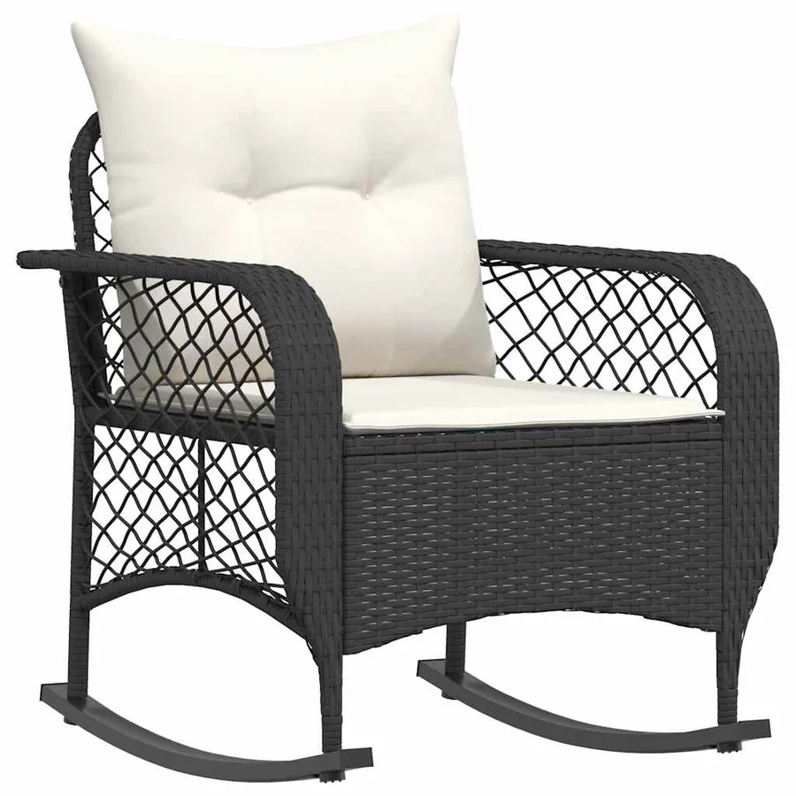 Chaise à bascule de jardin avec coussins noir résine tressée - 2
