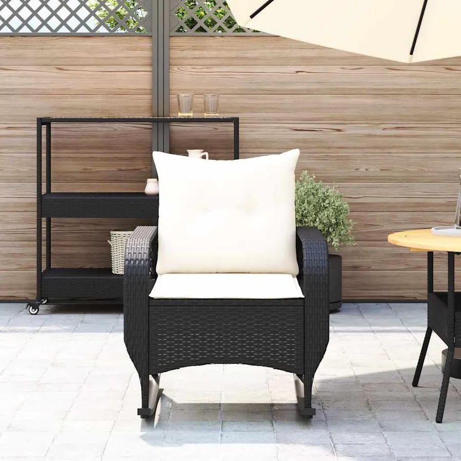 Chaise à bascule de jardin avec coussins noir résine tressée - 3