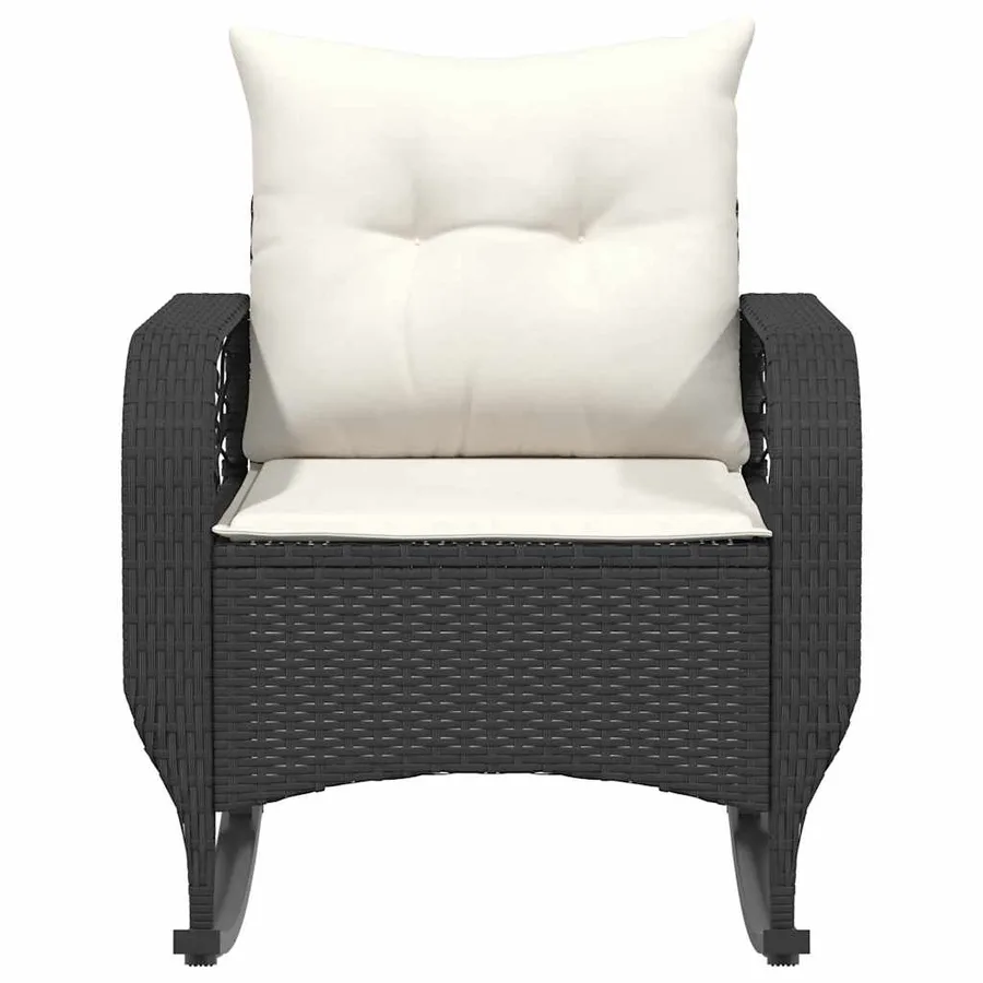 Chaise à bascule de jardin avec coussins noir résine tressée - 4