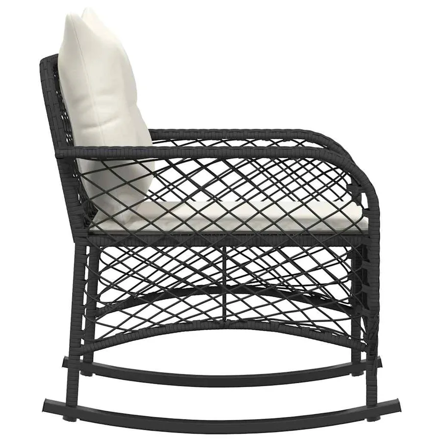 Chaise à bascule de jardin avec coussins noir résine tressée - 5