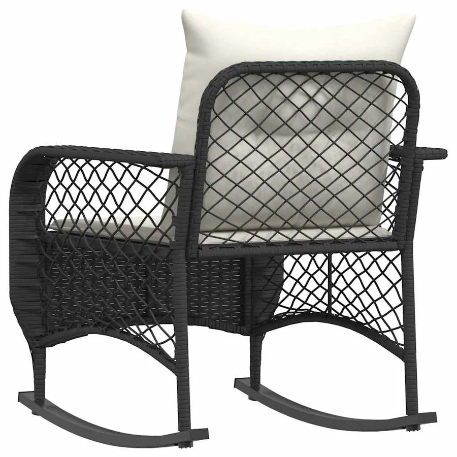 Chaise à bascule de jardin avec coussins noir résine tressée - 6