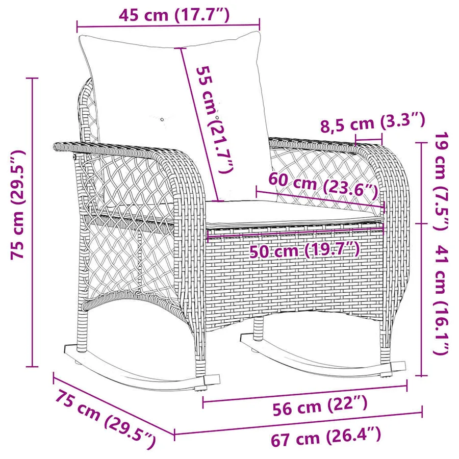 Chaise à bascule de jardin avec coussins noir résine tressée - 9