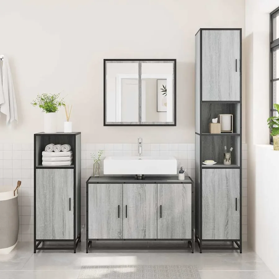 Armoire de lavabo de salle de bain sonoma gris 90x33x60 cm