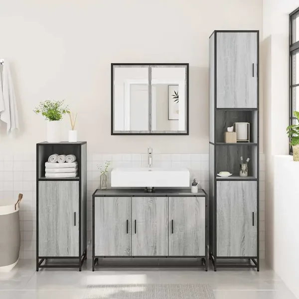 Armoire de lavabo de salle de bain sonoma gris 90x33x60 cm