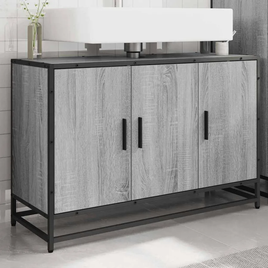 Armoire de lavabo de salle de bain sonoma gris 90x33x60 cm - 3