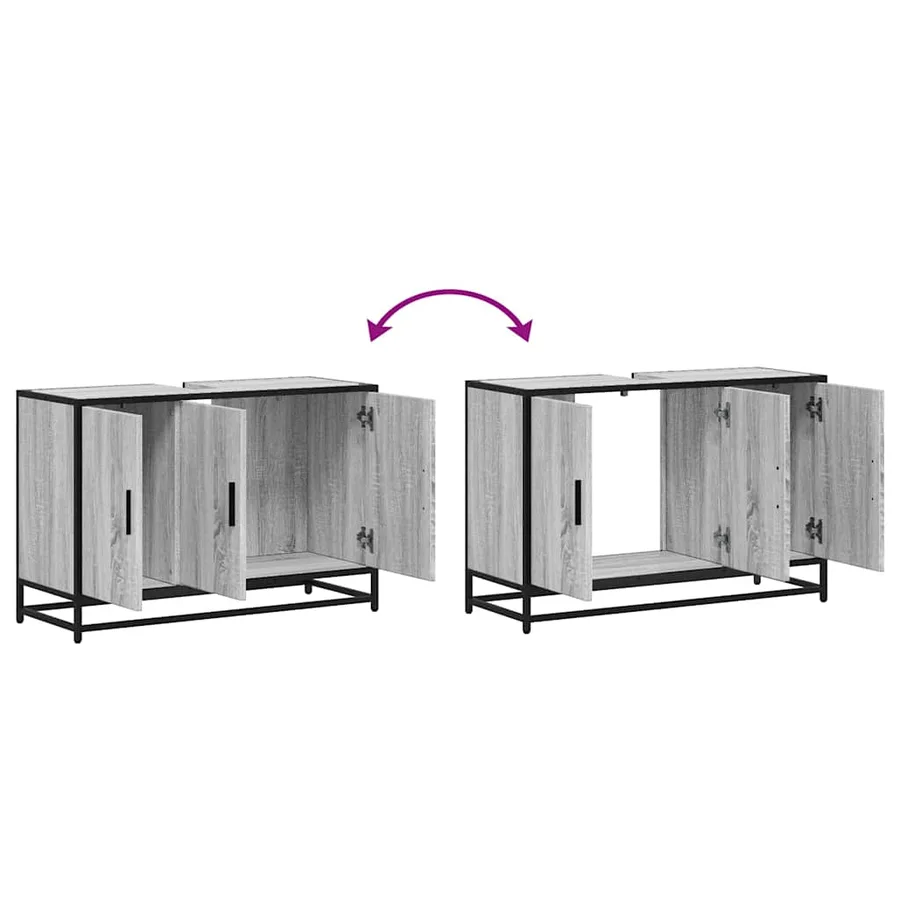 Armoire de lavabo de salle de bain sonoma gris 90x33x60 cm - 9