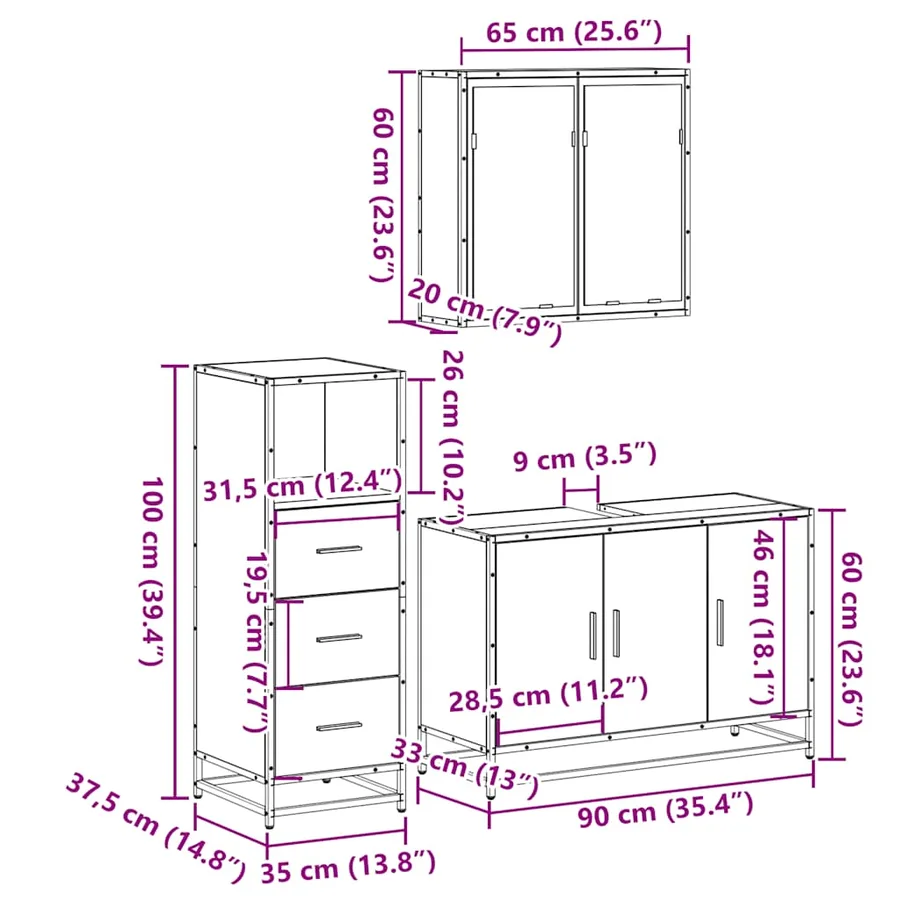 Ensemble de meubles de salle de bain 3 pcs Sonoma gris - 11