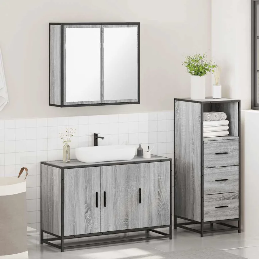 Ensemble de meubles de salle de bain 3 pcs Sonoma gris - 4