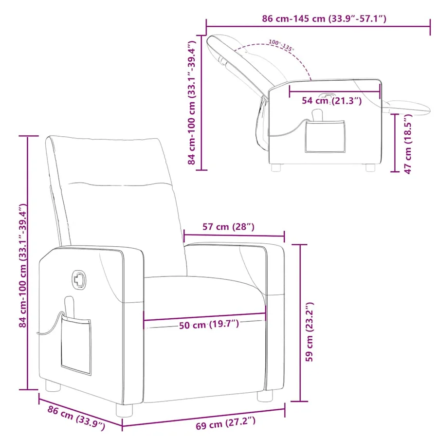 Fauteuil de massage inclinable gris nuage tissu - 13