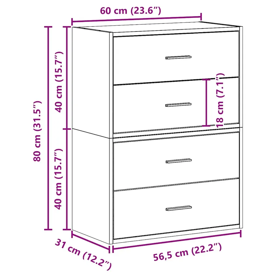 Armoires avec 2 tiroirs 2 pcs gris béton bois d'ingénierie - 10