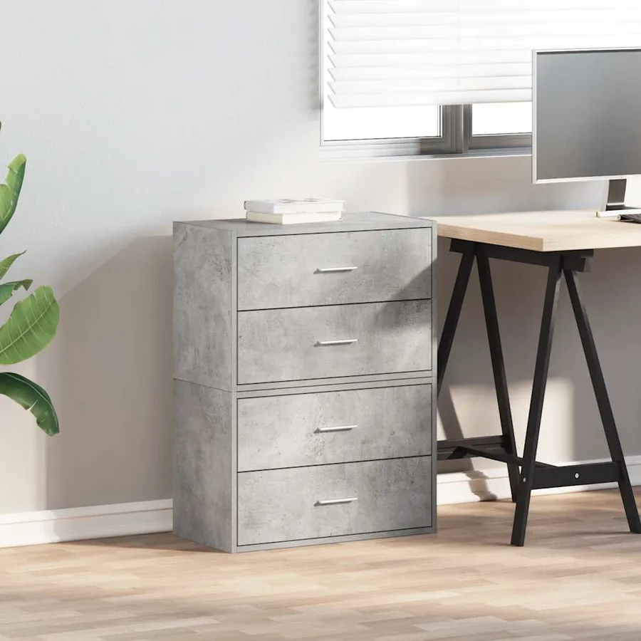 Armoires avec 2 tiroirs 2 pcs gris béton bois d'ingénierie - 3
