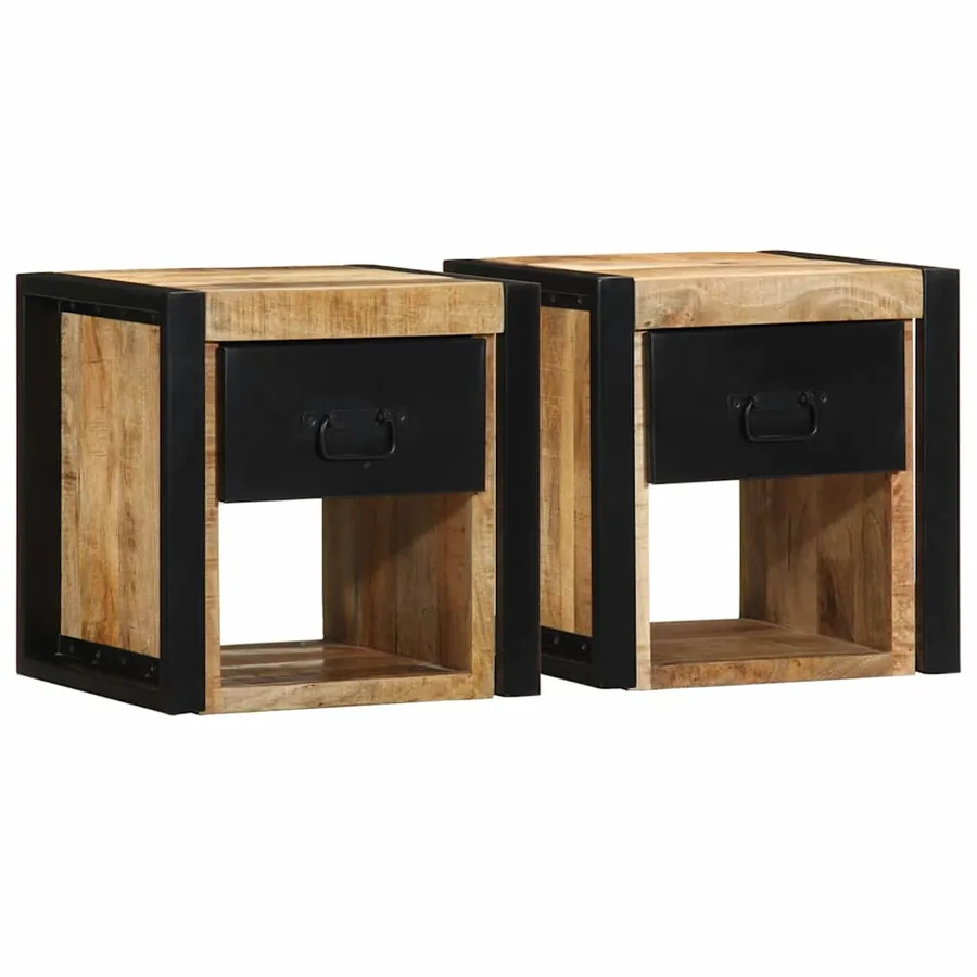 Tables de chevet 2 pcs 40x35x40 cm bois de manguier massif brut