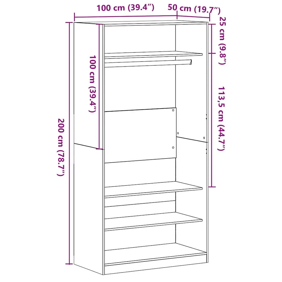 Armoire Chêne noir 100 x 50 x 200 cm Bois d'ingénierie - 8