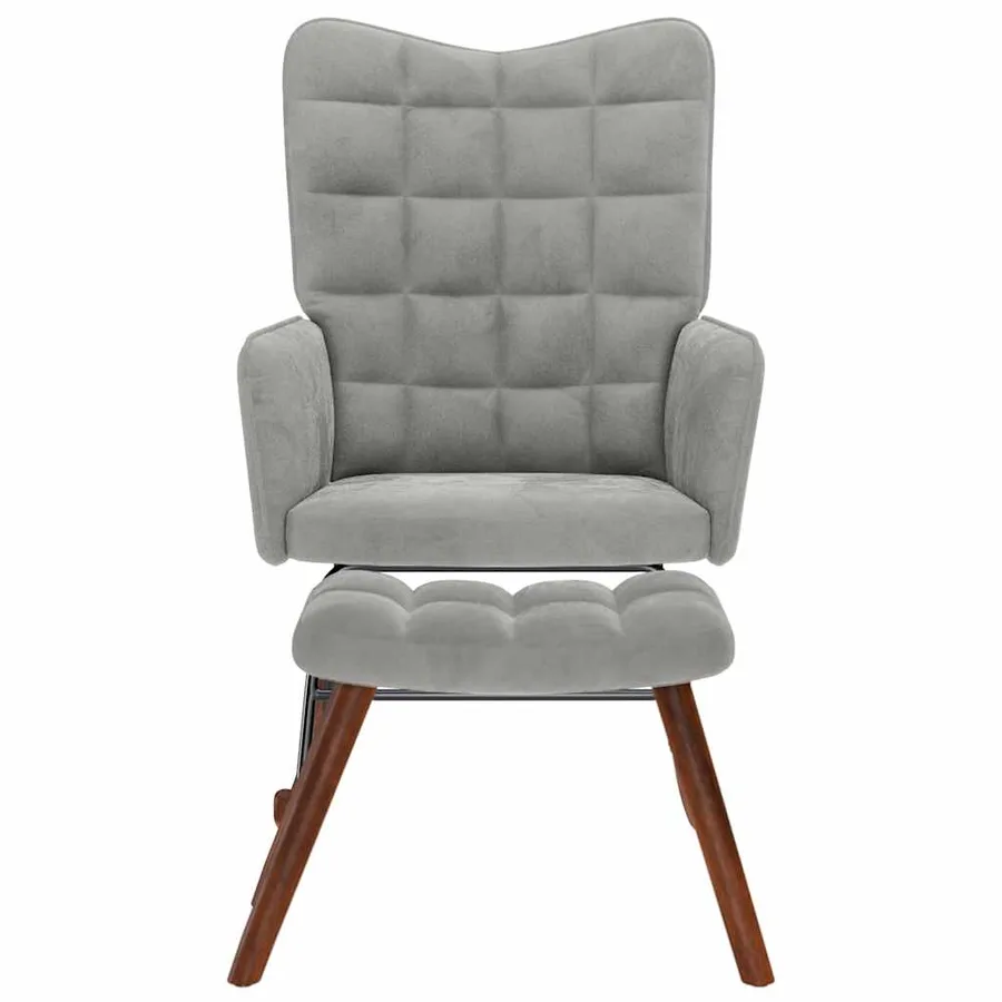 Chaise à bascule avec tabouret en velours gris clair - 3