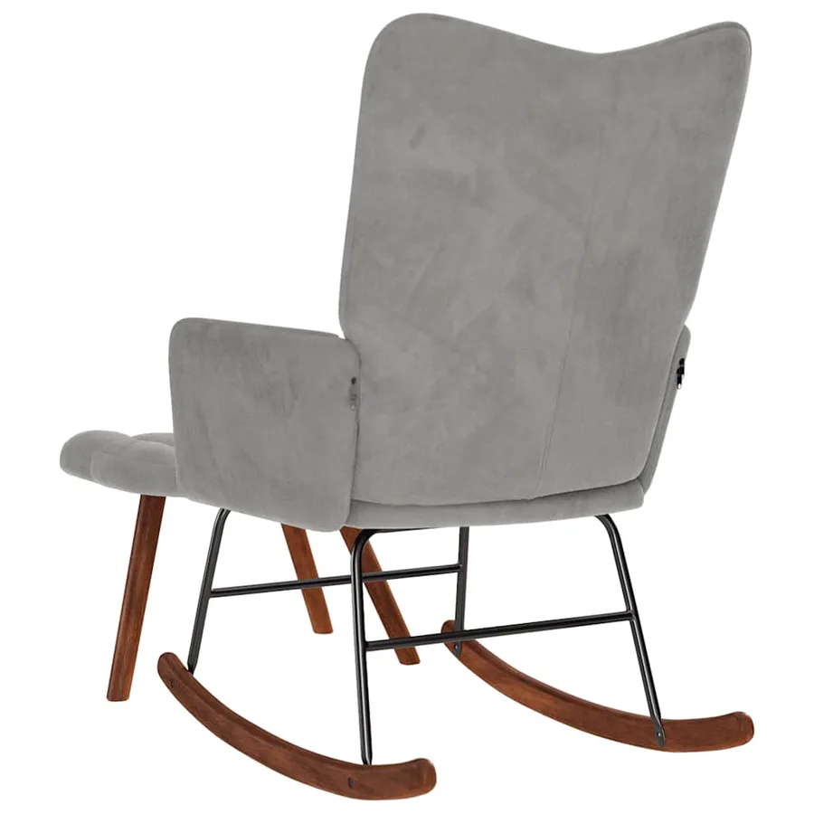 Chaise à bascule avec tabouret en velours gris clair - 7