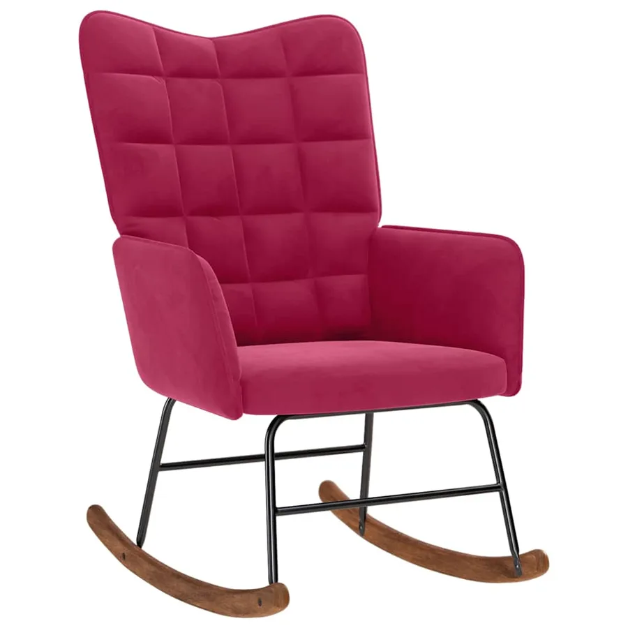 Chaise à bascule avec repose-pied rouge bordeaux velours - 4
