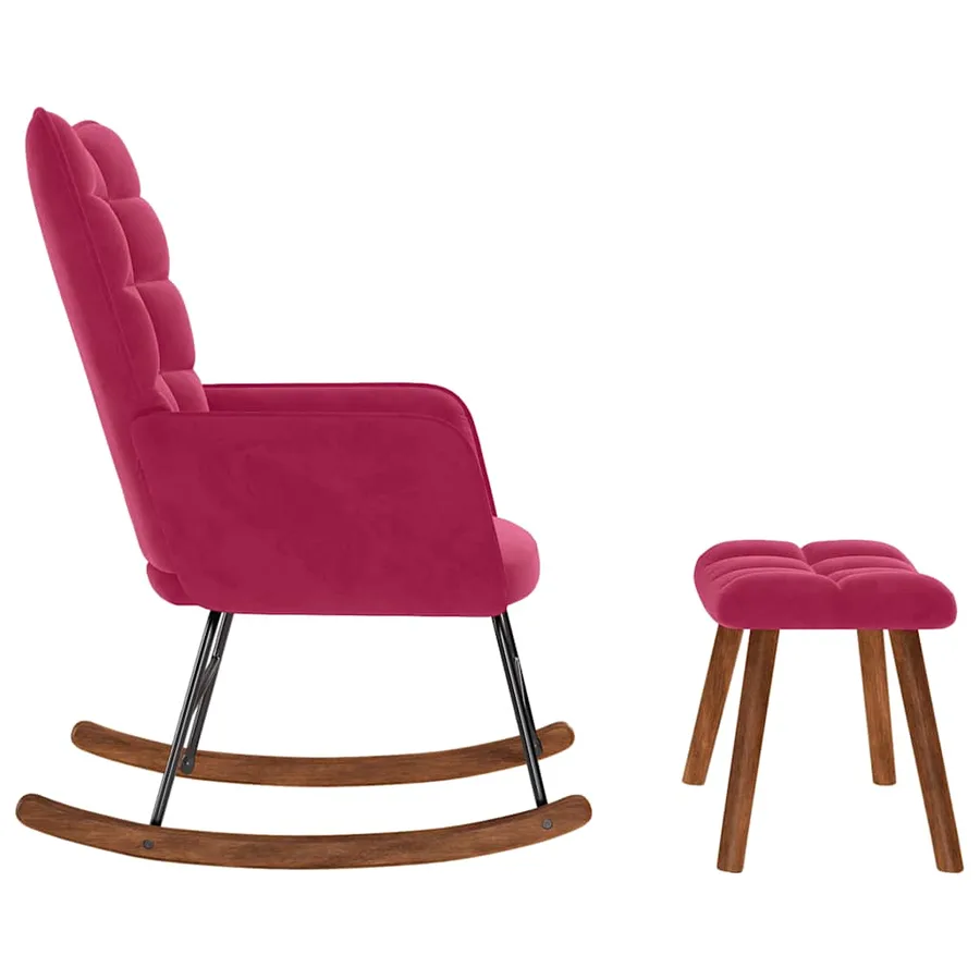 Chaise à bascule avec repose-pied rouge bordeaux velours - 6