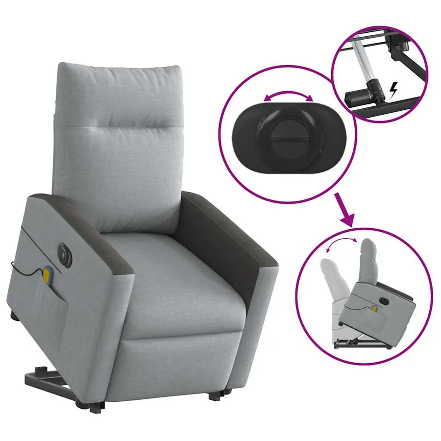 Fauteuil inclinable de massage électrique Gris clair Tissu - 9