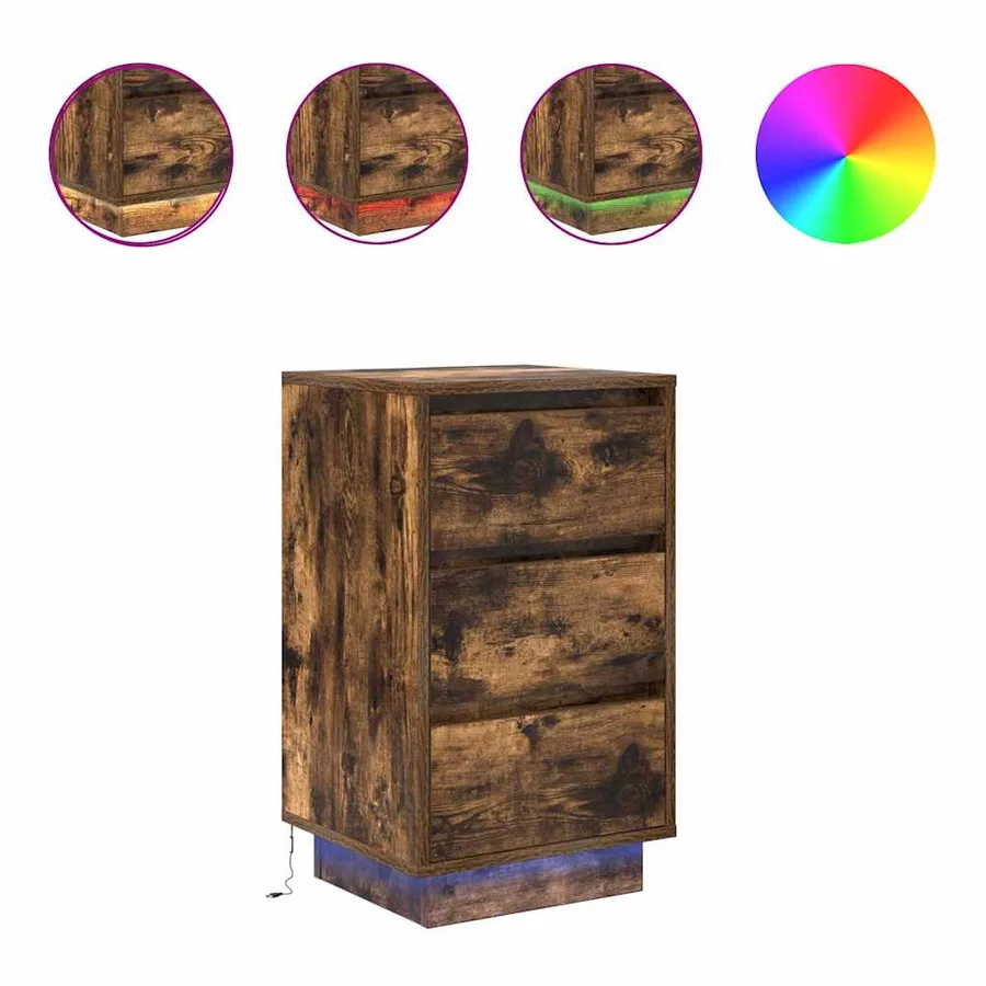 Table de chevet avec lumières LED chêne fumé 38x34x65 cm - 2