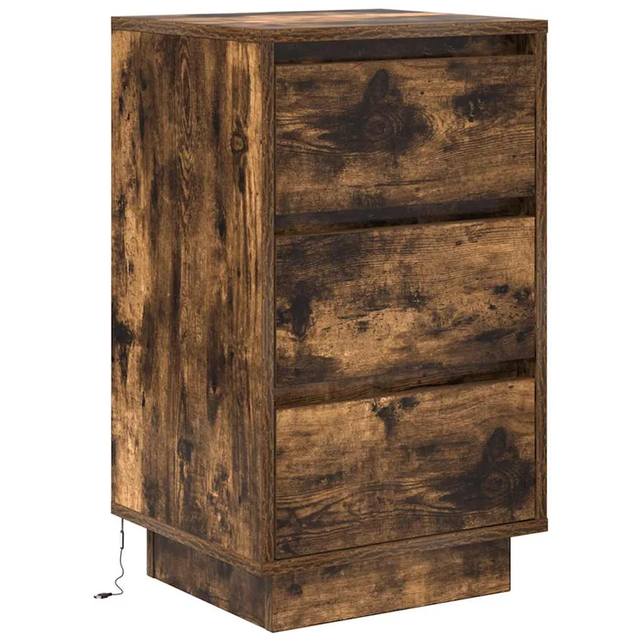 Table de chevet avec lumières LED chêne fumé 38x34x65 cm - 3