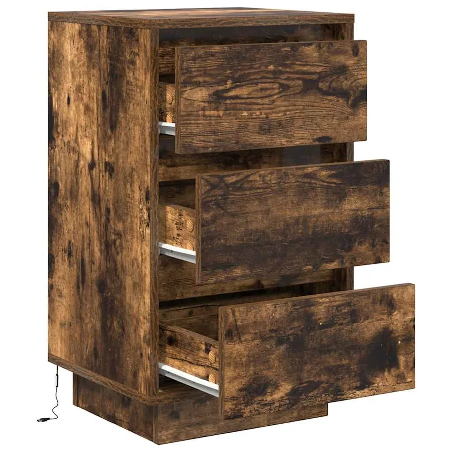 Table de chevet avec lumières LED chêne fumé 38x34x65 cm - 6