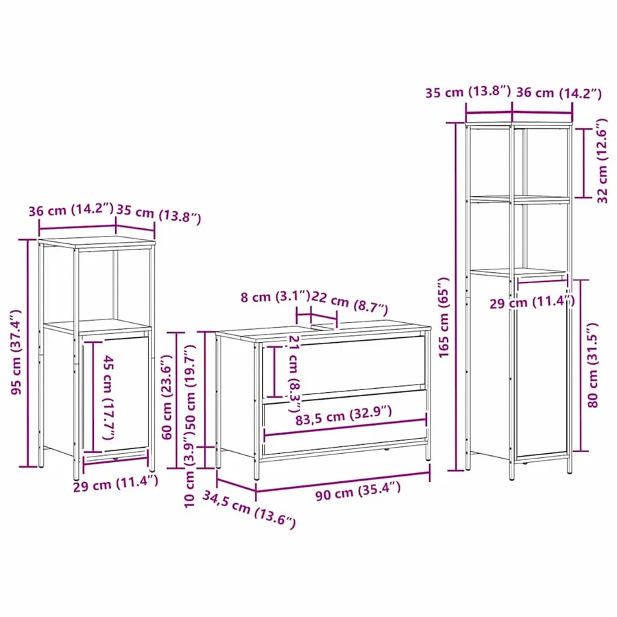 Ensemble de mobilier de salle de bain 3 pcs Chêne fumé - 13