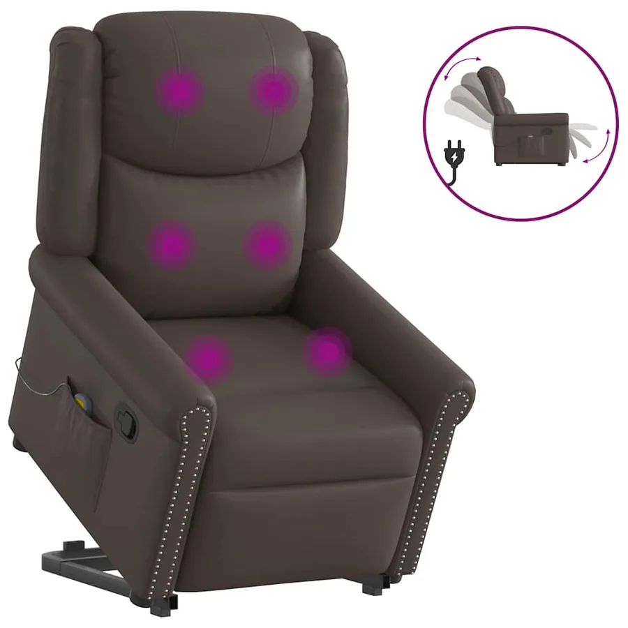 Fauteuil de massage inclinable marron brillant similicuir - 10