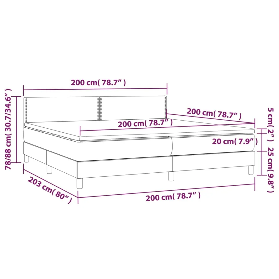 Sommier à lattes de lit avec matelas Gris foncé 200x200cm Tissu - 7