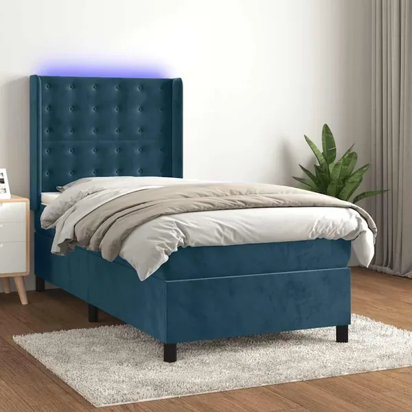 Sommier à lattes de lit matelas et LED Bleu foncé 100x200 cm