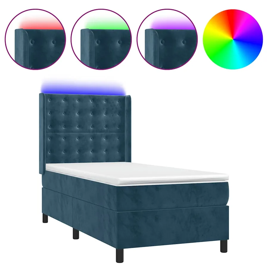Sommier à lattes de lit matelas et LED Bleu foncé 100x200 cm - 2