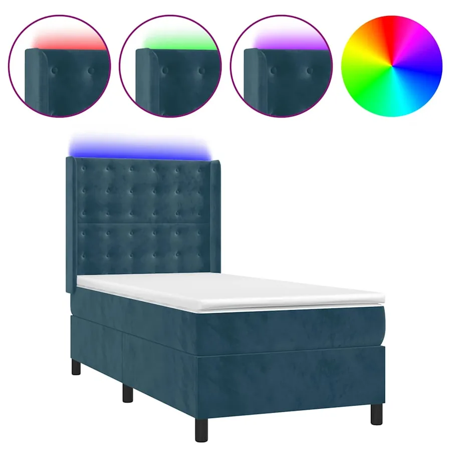 Sommier à lattes de lit matelas LED Bleu foncé 90x200cm Velours - 2