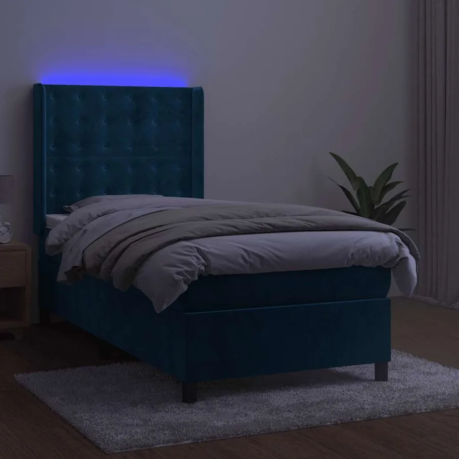 Sommier à lattes de lit matelas LED Bleu foncé 90x200cm Velours - 4