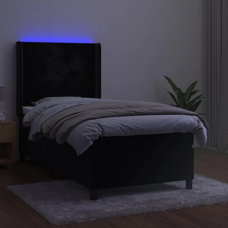 Sommier à lattes de lit matelas et LED Noir 90x200 cm Velours - 3