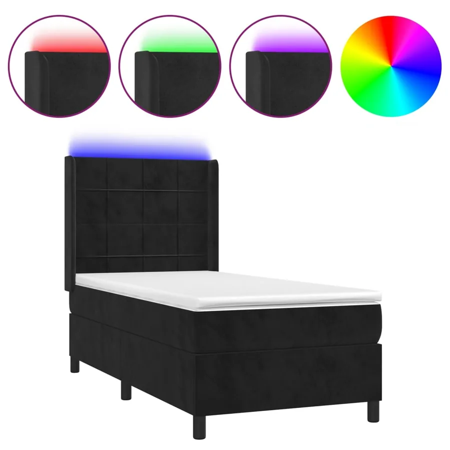 Sommier à lattes de lit matelas et LED Noir 80x200cm Velours - 2