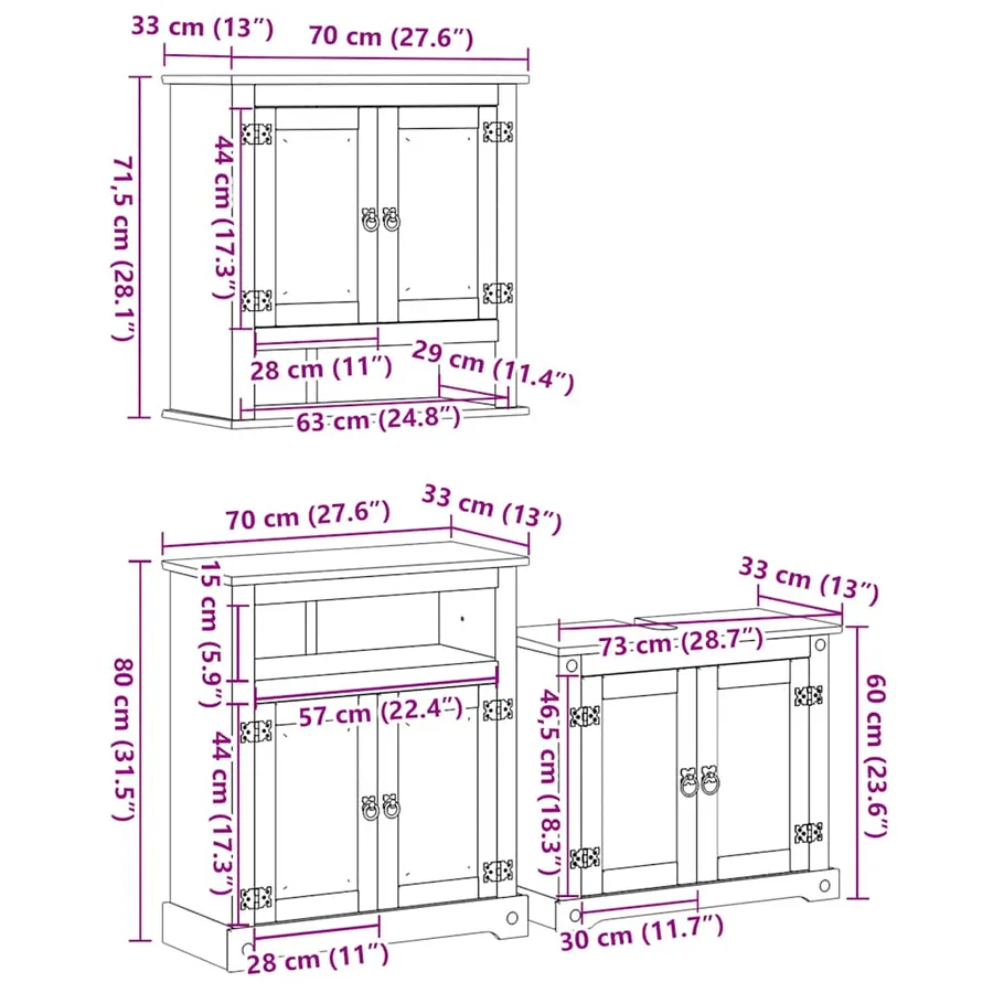 Ensemble de meubles salle de bain 3 pcs Corona bois pin massif - 11