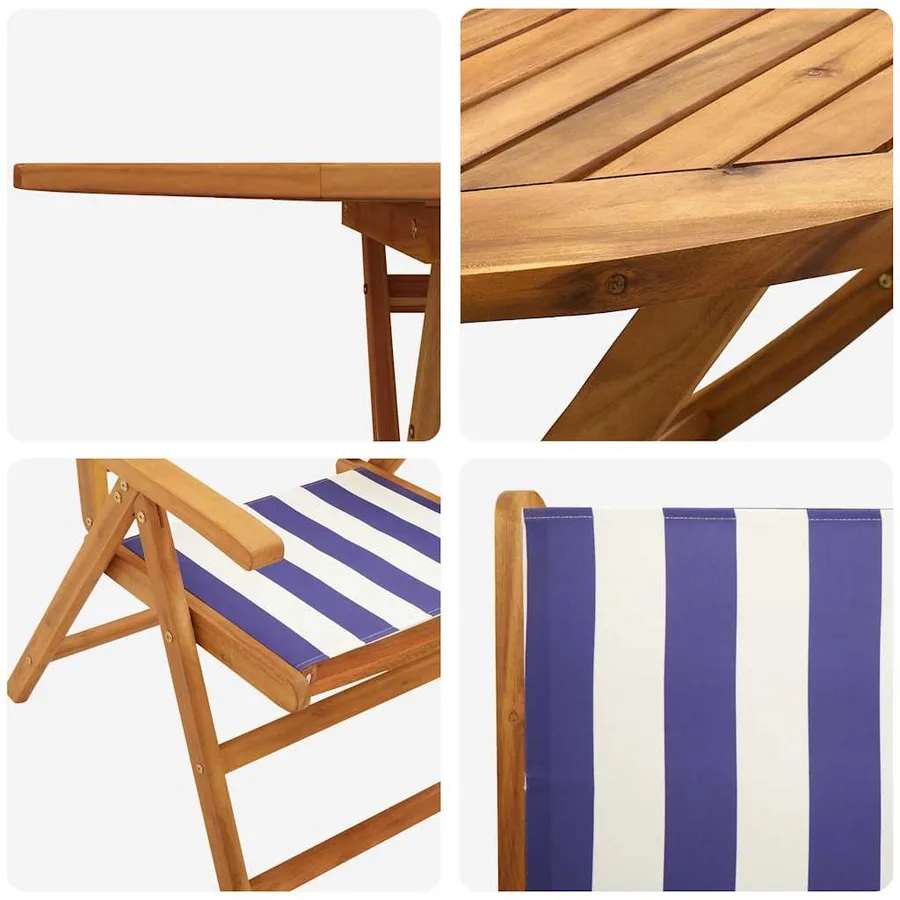 Ensemble de salle à manger pour jardin 5 pcs Bleu et Blanc - 10