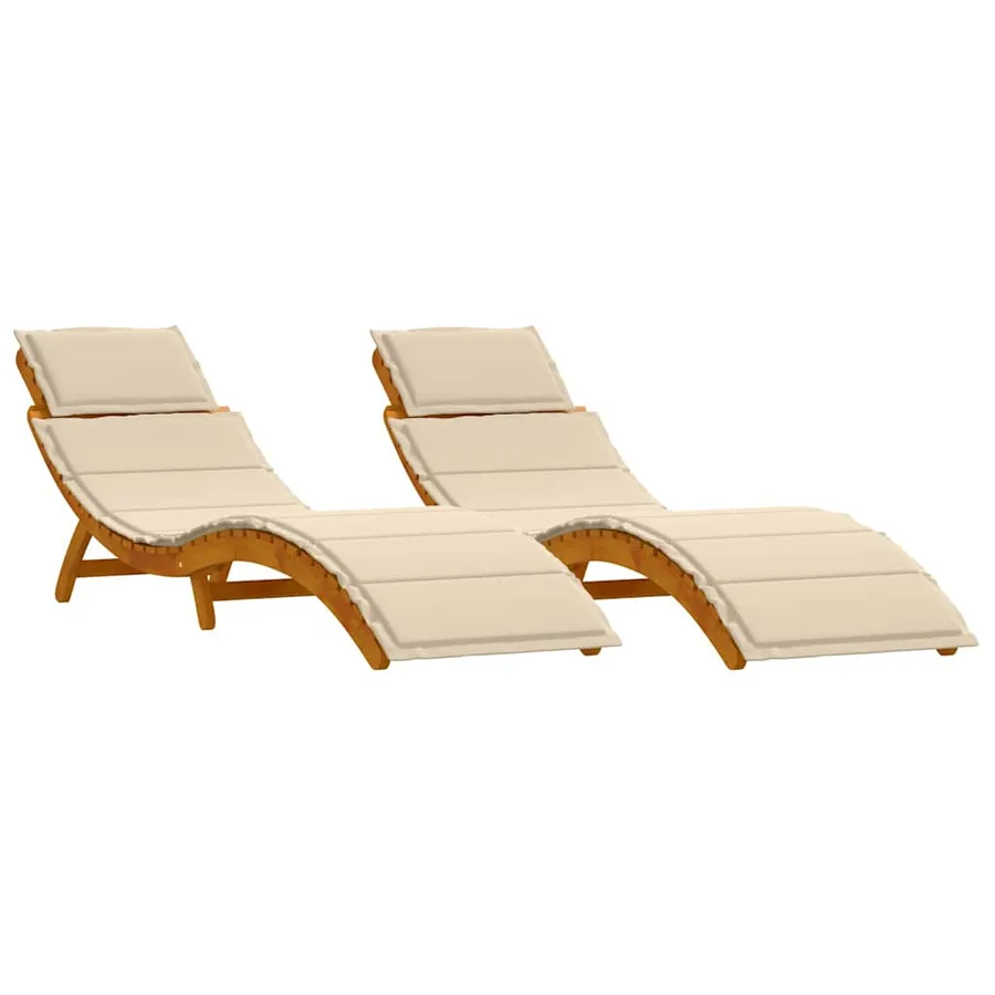 Transat avec coussin 2 pcs Beige Bois d'Acacia Massif - 2